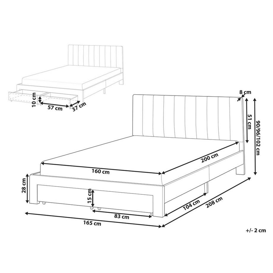 Beliani Letto con cassetti contenitori en Velluto Glamour LONZAC  