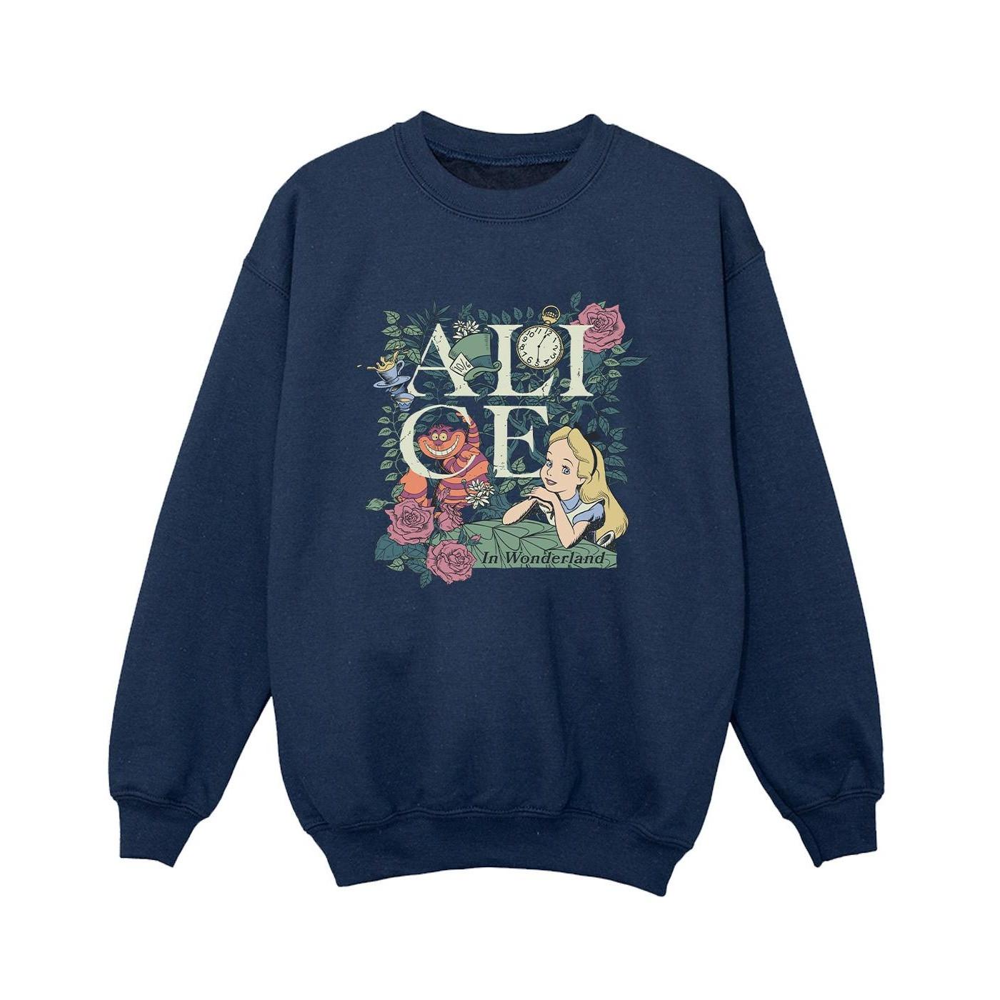 Image of Alice In Wonderland Leafy Garden Sweatshirt Unisex Marine 140/146