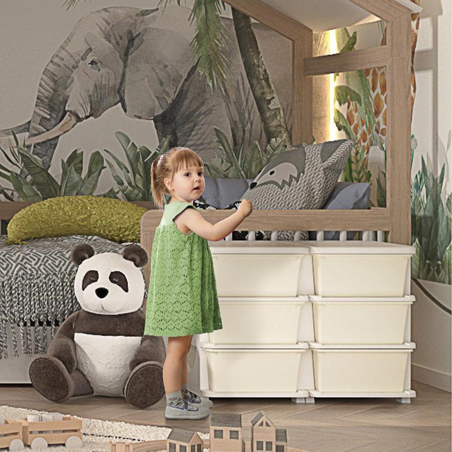 Northio Armoire À Tiroirs Pour Enfants Boîtes De Rangement Avec 6 Niveaux, Coffre À Jouets Organisateur De Jouets Meubles Pour Enfants Pour Enfants De 3 À 6 Ans Crème  