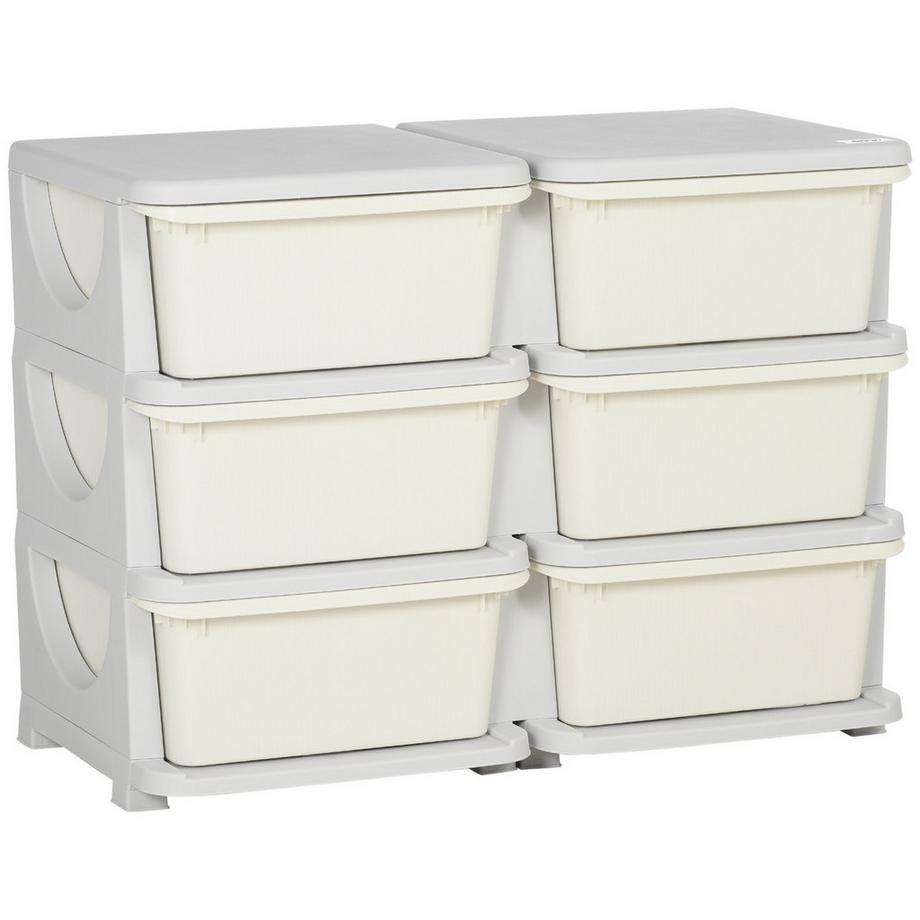 Armoire À Tiroirs Pour Enfants Boîtes De Rangement Avec 6 Niveaux, Coffre À Jouets Organisateur De Jouets Meubles Pour Enfants Pour Enfants De 3 À 6 Ans Crème