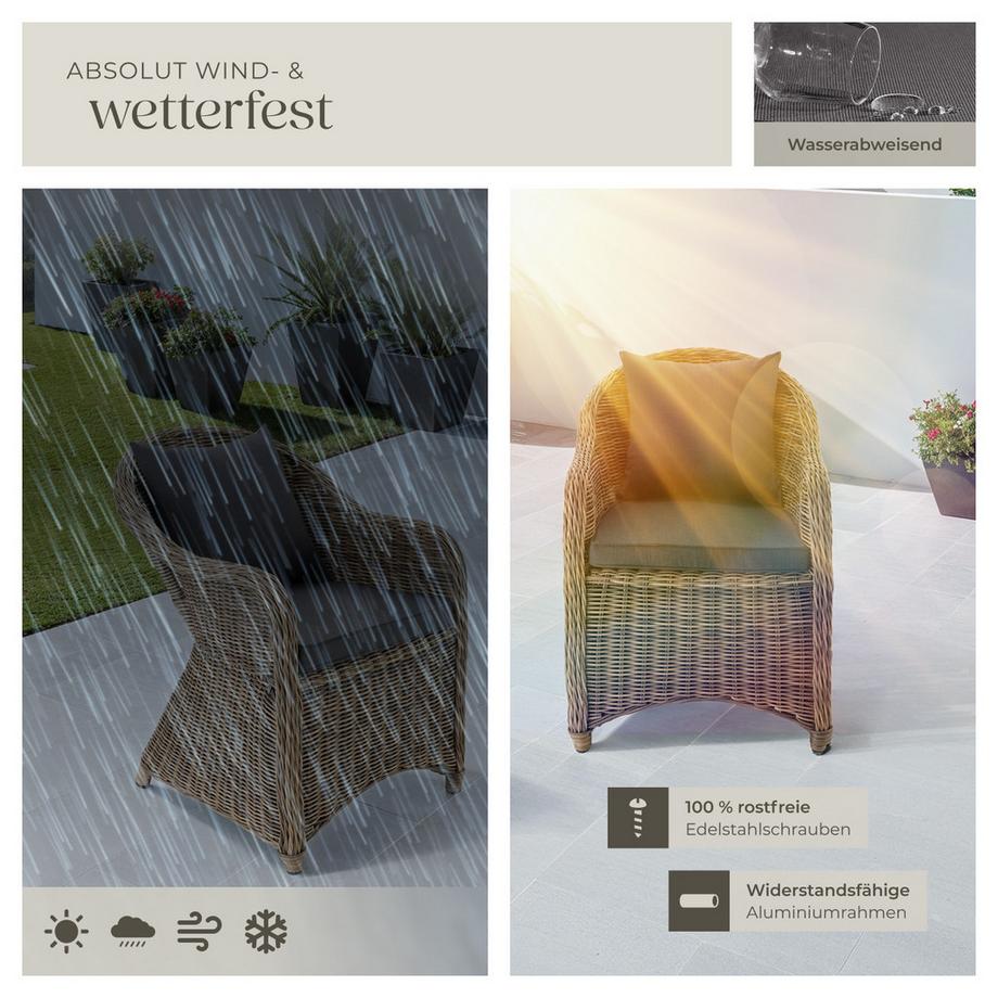 Tectake Set da 2 poltrone in rattan e alluminio aluminium  resistenti alle intemperie e ai raggi UV  