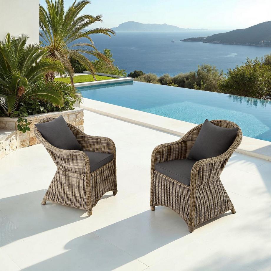 Tectake Lot de 2 fauteuils de jardin en rotin  avec cadre en aluminium  
