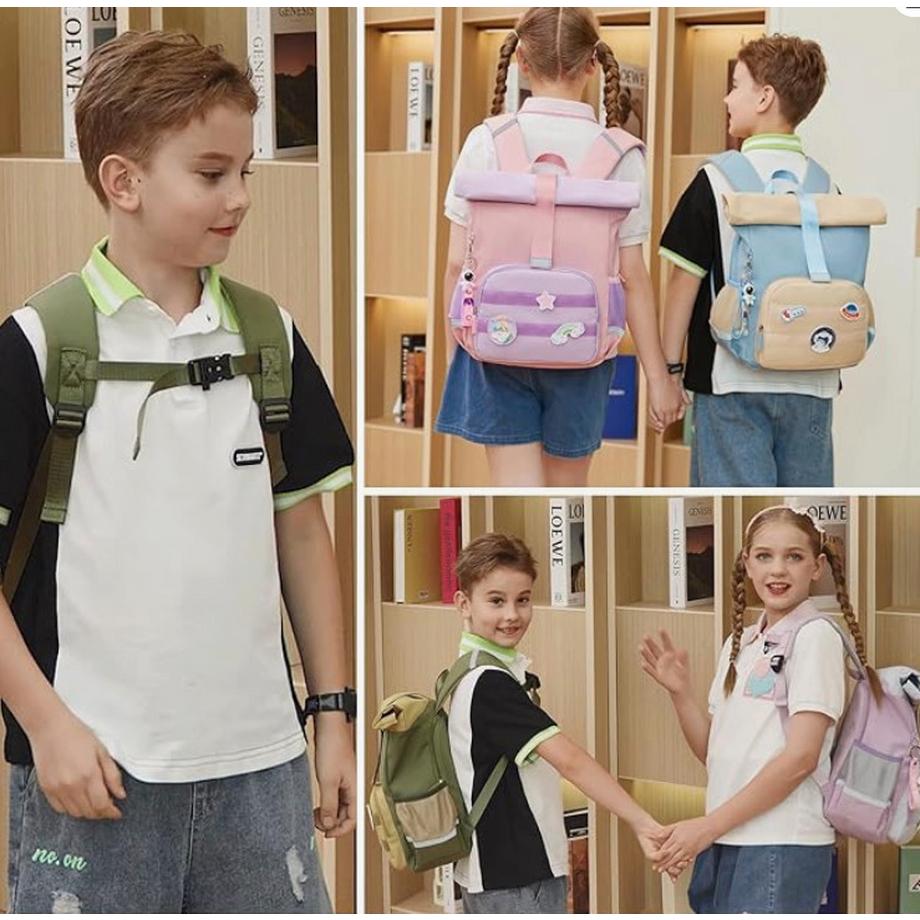 Only-bags.store  Rolltop Rucksack Kinder Kindergarten Rucksack Erweiterbare Kapazität Kleiner Schulrucksack 