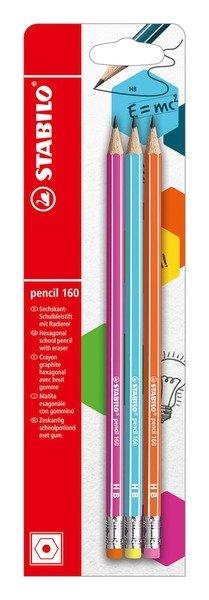 STABILO STABILO Bleistift 160 mit Gummi HB B-50500-10 assortiert 3 Stk.  