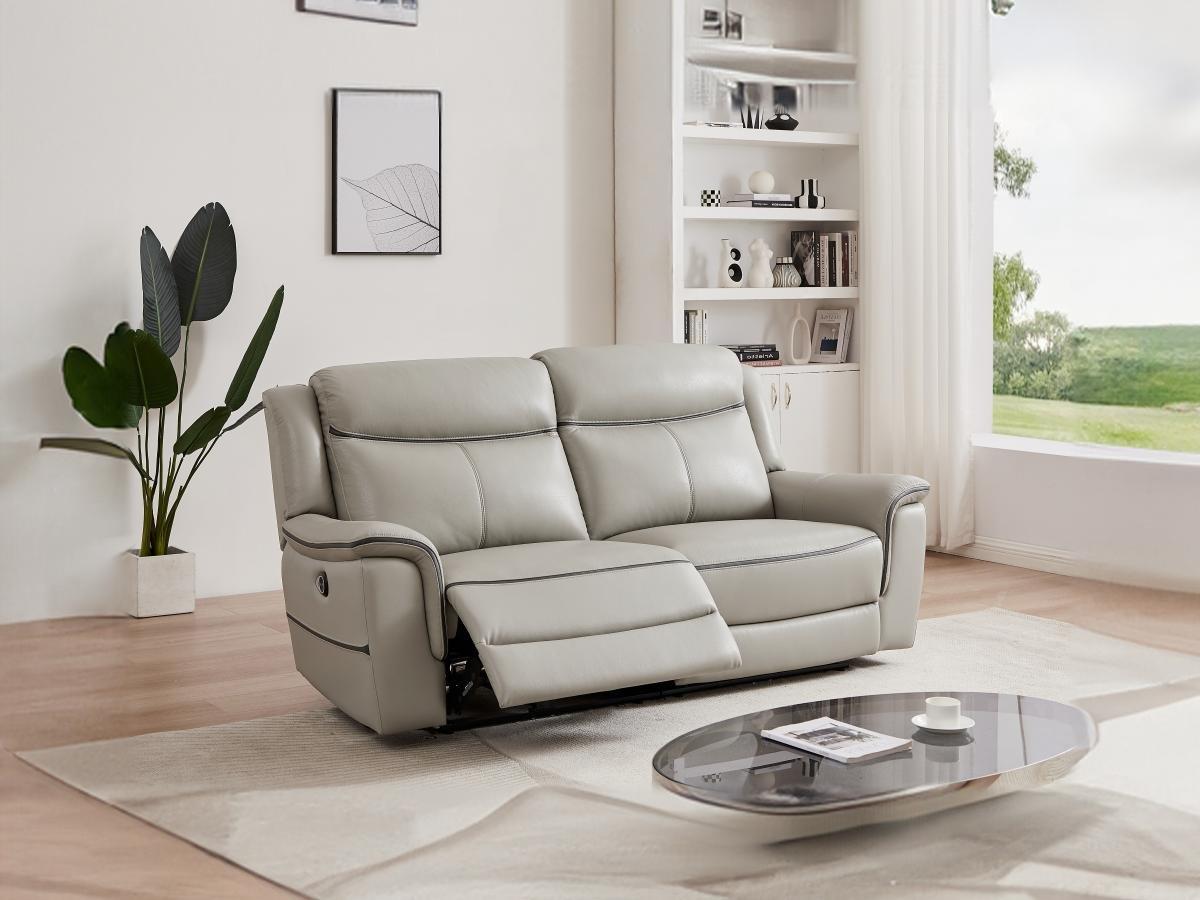 Vente-unique Relaxsofa 3-Sitzer elektrisch - Leder - Hellgrau - ADELIO  