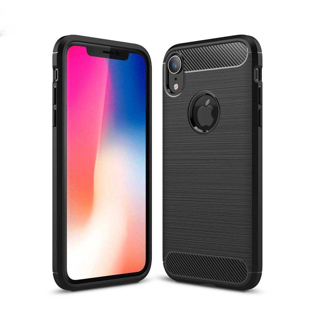 Cover-Discount  iPhone XR - Custodia in gomma siliconica Metal Carbon Look nero 