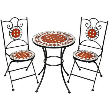 set di tavolo e sedie con mosaico, 2 sedie + tavolo Ø 60 cm