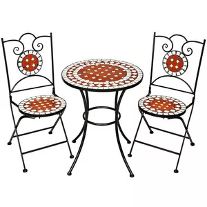 set di tavolo e sedie con mosaico, 2 sedie + tavolo Ø 60 cm