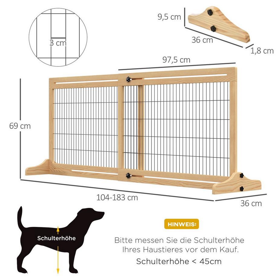 Northio  Barrière Extensible Pour Chien En Bois Autoportante Pour Escaliers Et Portes, Naturel, 202,5 ​​X 76 Cm 
