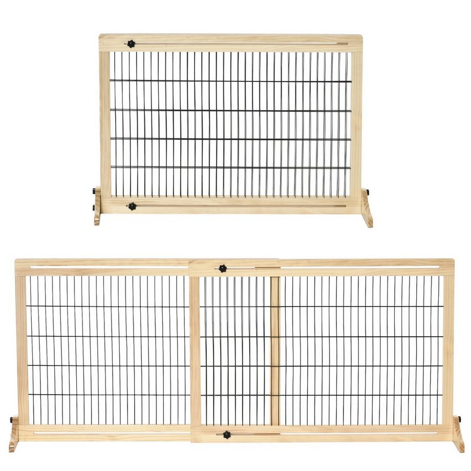 Northio  Barrière Extensible Pour Chien En Bois Autoportante Pour Escaliers Et Portes, Naturel, 202,5 ​​X 76 Cm 