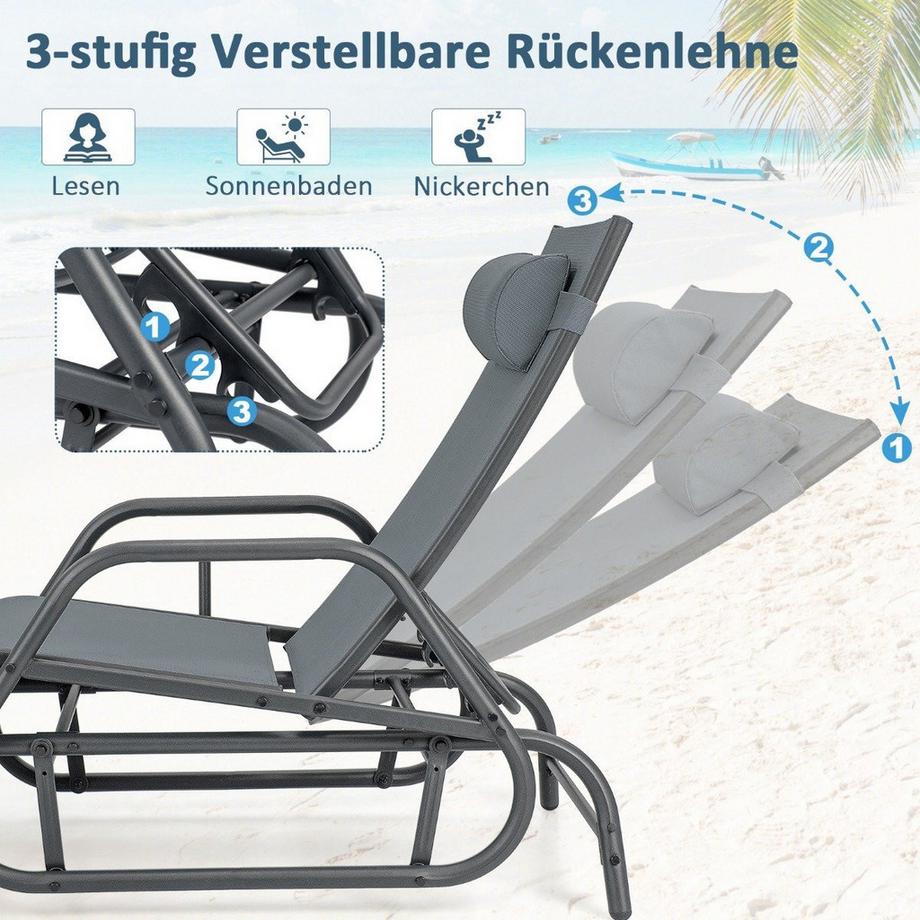 Northix Sonnenliege mit Schaukelfunktion Gartenliege mit Verstellbarer Rückenlehne Grau  