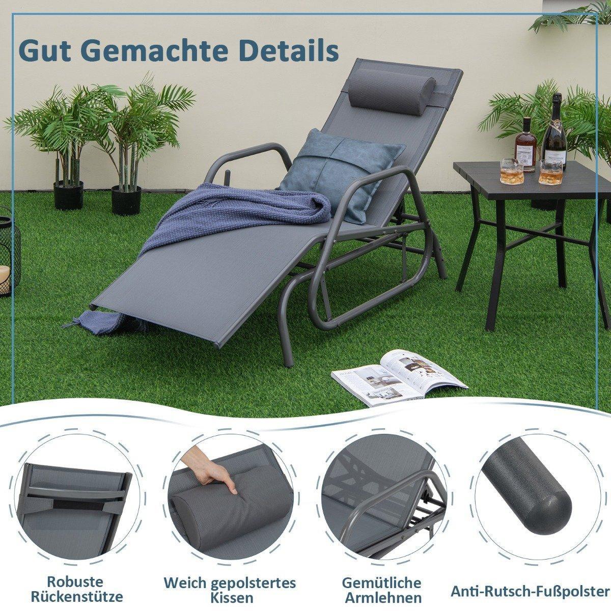 Northix Chaise longue avec fonction berçante, chaise longue de jardin avec dossier réglable, gris  