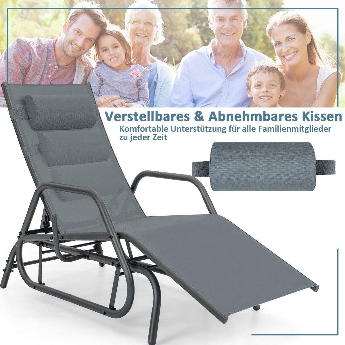 Northix Chaise longue avec fonction berçante, chaise longue de jardin avec dossier réglable, gris  