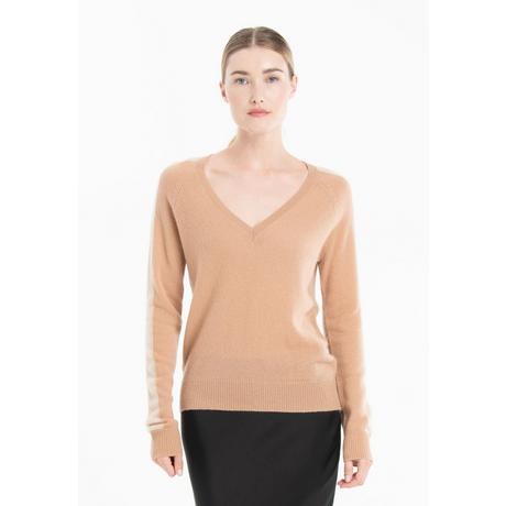 Studio Cashmere8  RIA 1 V-Ausschnitt Pullover mit Streifen an den Ärmeln - 100% Kaschmir 