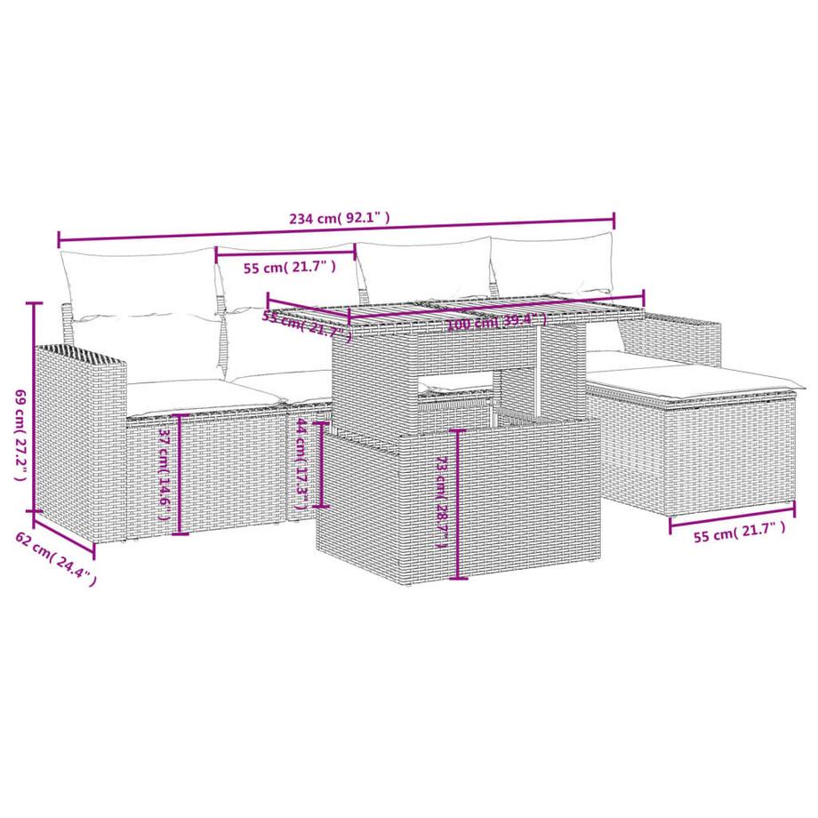 VidaXL set divano da giardino Polirattan  