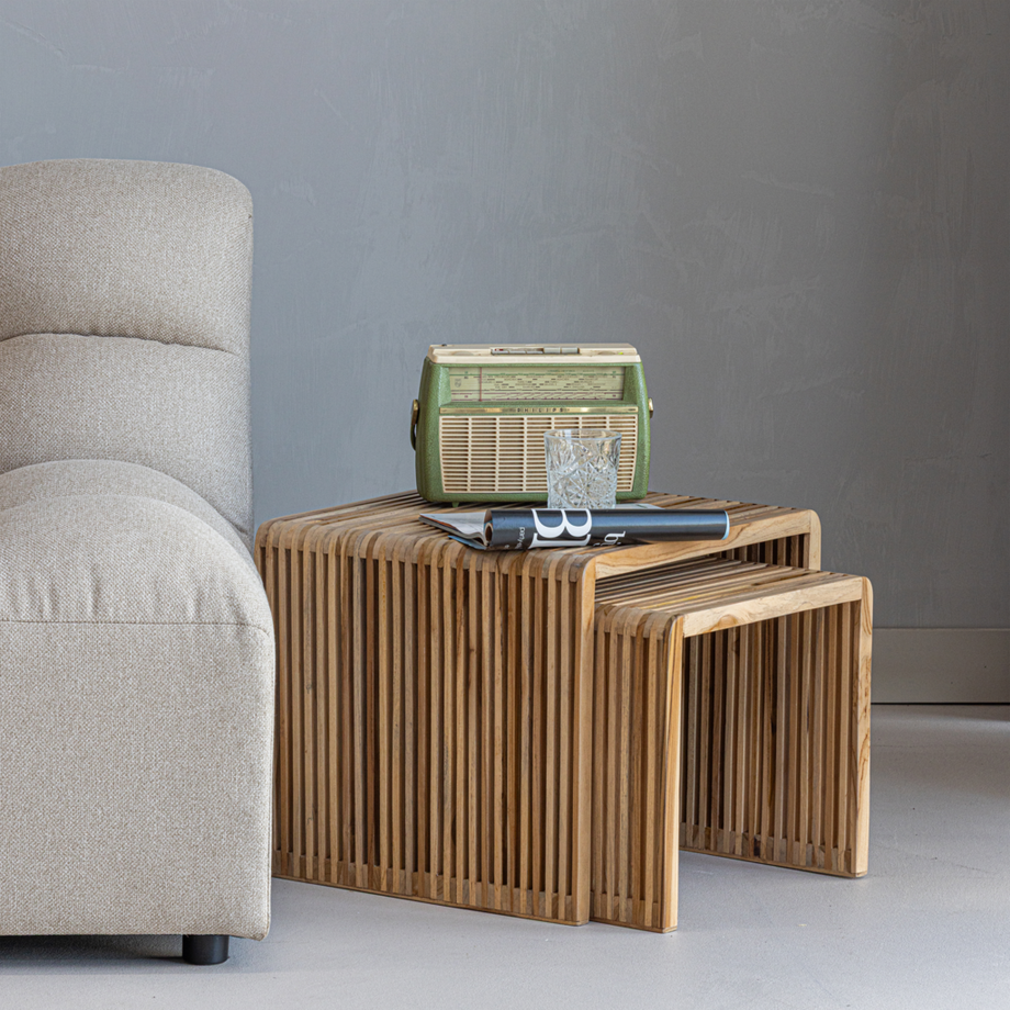 mutoni Table d'appoint Jasmin teck naturel (lot de 2)  