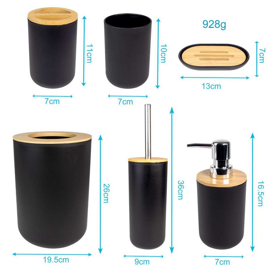 Intirilife Intirilife Set d'accessoires de salle de bain en bambou et plastique  