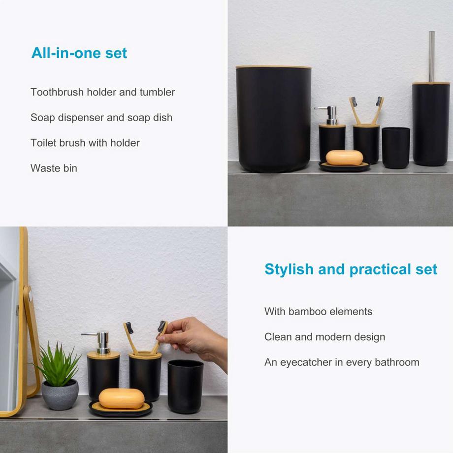 Intirilife Intirilife Set d'accessoires de salle de bain en bambou et plastique  