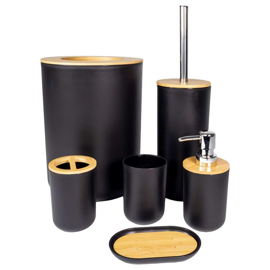 Intirilife Set d'accessoires de salle de bain en bambou et plastique