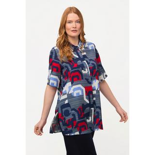 Ulla Popken  Camicia lunga in lyocell con stampa grafica, colletto da camicia e mezze maniche 