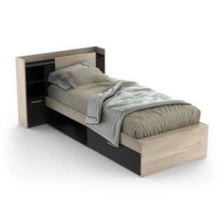 Vente-unique Letto Con vani portaoggetti 90 x 200 cm Nero e Naturale + Rete - MARTELO  