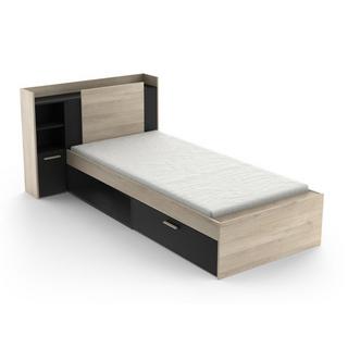 Vente-unique Letto Con vani portaoggetti 90 x 200 cm Nero e Naturale + Rete - MARTELO  