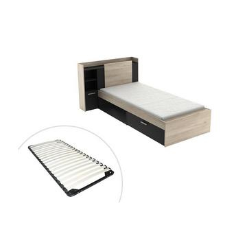 Letto Con vani portaoggetti 90 x 200 cm Nero e Naturale + Rete - MARTELO