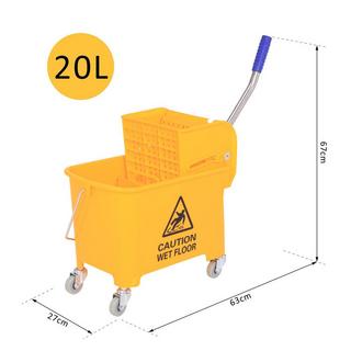 HOMCOM Secchio Pulizia Carrello Pulizia Carrello Strofinacci Secchio Mobile 20 Litri Con Pressa 2 Camere Giallo  