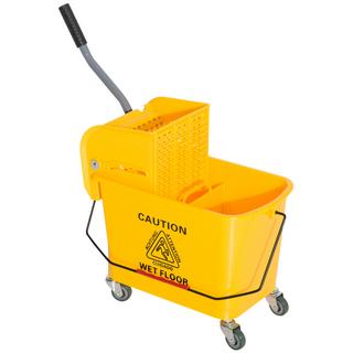 HOMCOM Secchio Pulizia Carrello Pulizia Carrello Strofinacci Secchio Mobile 20 Litri Con Pressa 2 Camere Giallo  