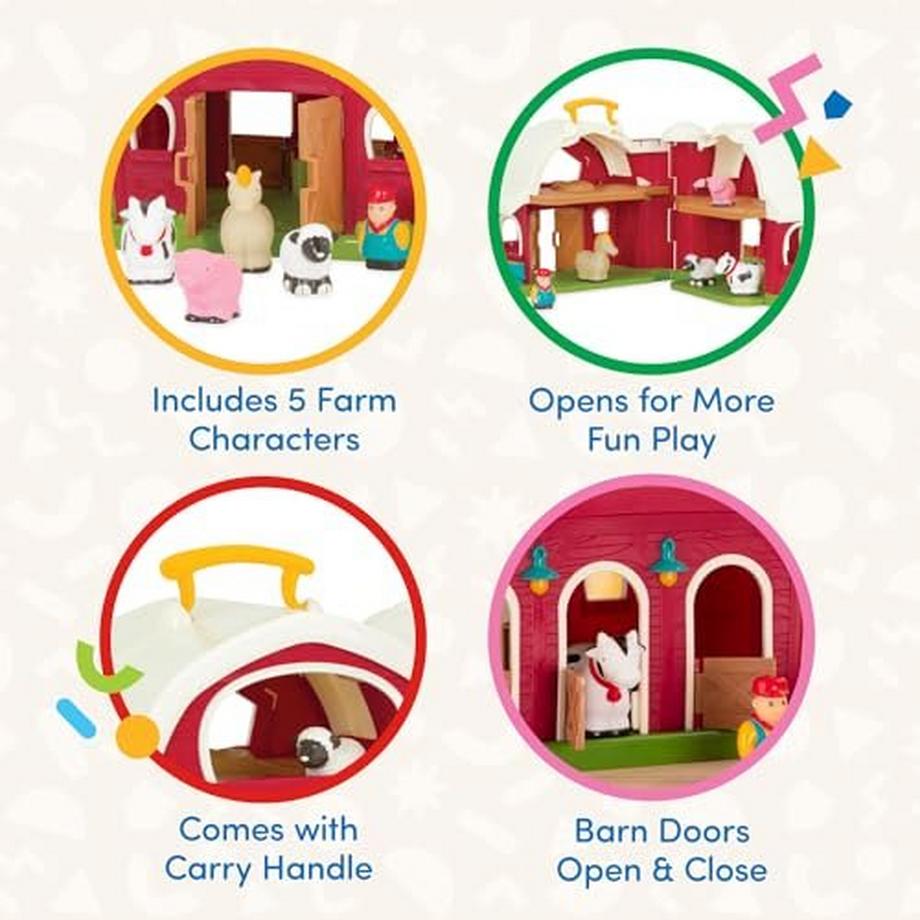 Activity-board  Große Scheune mit Bauernhoftieren Schwein, Pferd, Kuh, Schaf und Bauer 