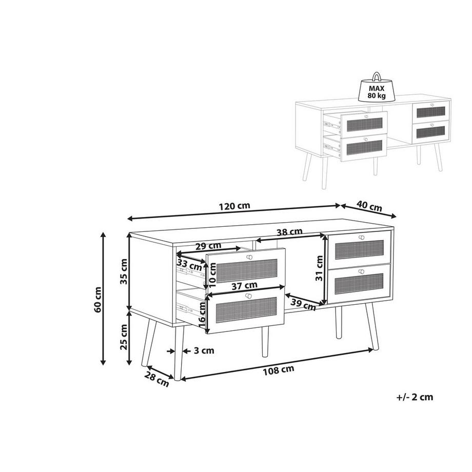 Beliani TV-Möbel aus Rattan Boho PEROTE  