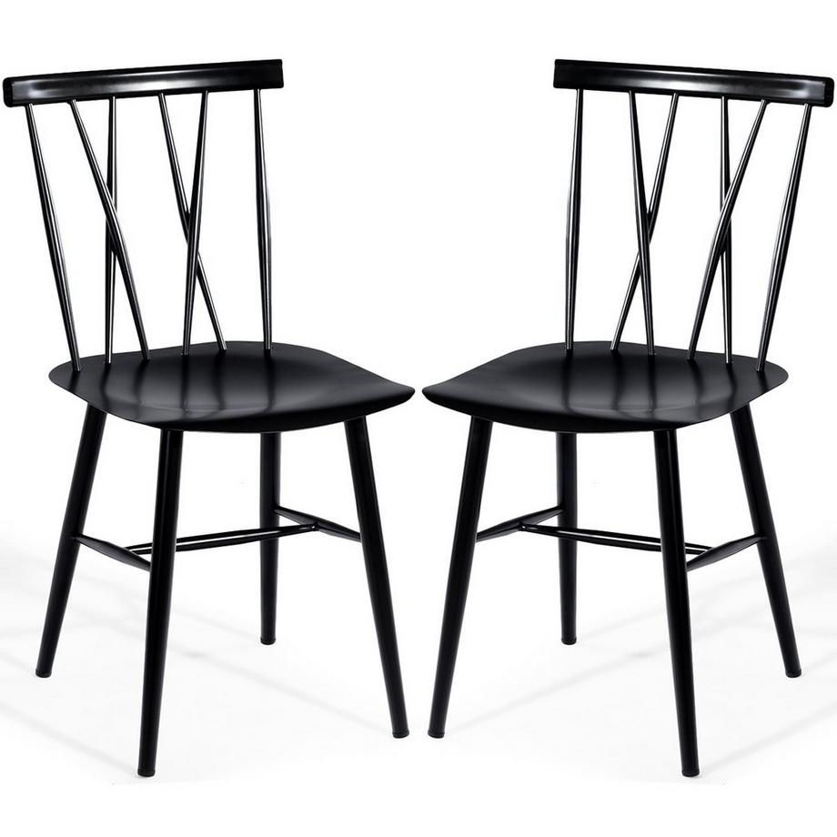 Northio Set 2 sedie da pranzo in metallo con altezza seduta 43,5 cm, schienale a X, confezione da 2 sedie trattoria industriale  