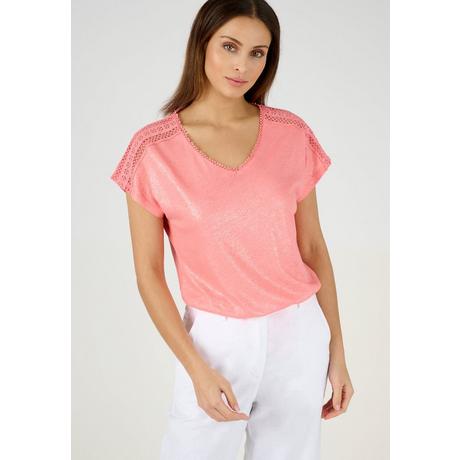 Damart  Tee-shirt mélange lin et viscose, col V avec galon croquet, manches T. 