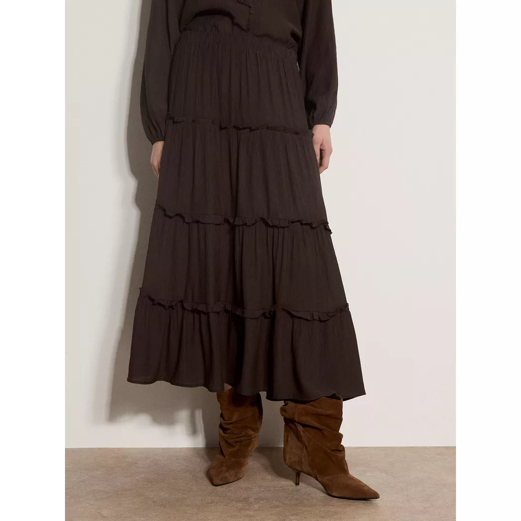 Apricot Women's Ruffle Tiered Maxi Skirt in Brown | Size: 10
