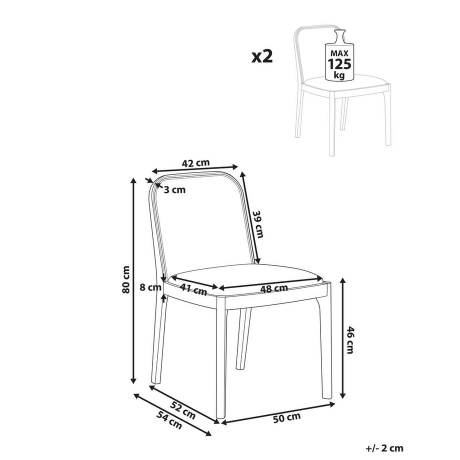 Beliani Lot de 2 chaises de salle à manger en Tissu Boho EDINA  