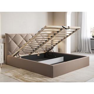 PASCAL MORABITO Lit coffre 160 x 200 cm - Velours - Beige + Matelas - STARI de Pascal Morabito  