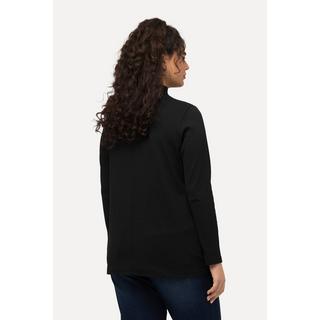 Ulla Popken  T-shirt slim à col montant et manches courtes, finement côtelé, surpiqûres 