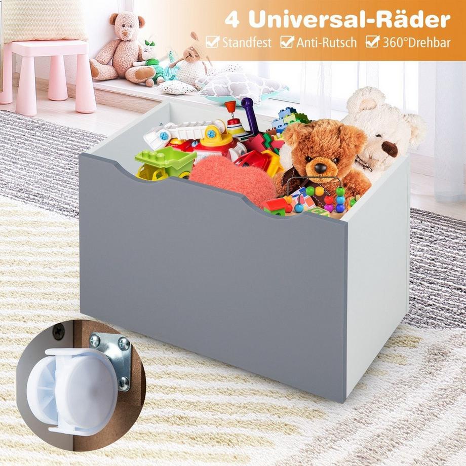 Northio Étagère pour enfants avec 3 étagères et coffre à jouets roulant Bibliothèque pour enfants gris + blanc  