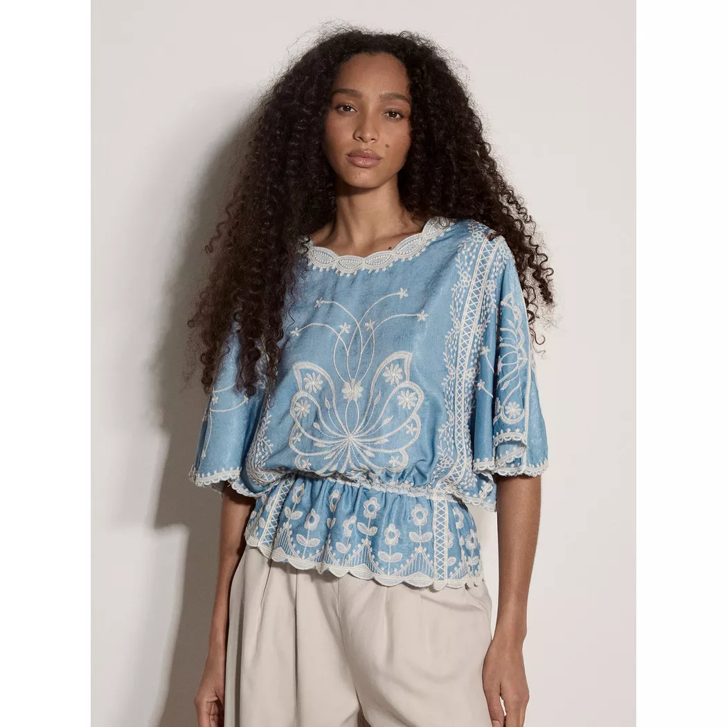 APRICOT - Blusenbluse mit Blumenstickerei, für Damen, Blau, Größe M