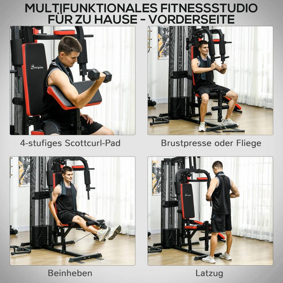 Northio  Station de musculation, station de fitness multifonctionnelle avec barre de traction papillon et latérale, bigoudi, presse pectorale, banc assis, appareil de fitness avec blocs de poids de 65 kg pour la maison, noir 