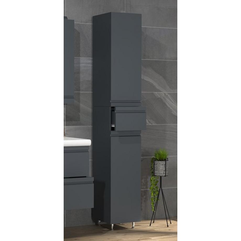 VCM Holz Badmöbel Badregal Badezimmer Badschrank Hochschrank grifflose Schublade Drehtüren Silora  