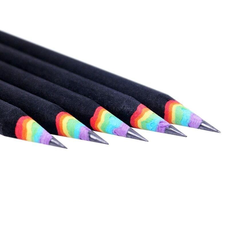 eStore 10x Crayons aux couleurs de l'arc-en-ciel - Noir  