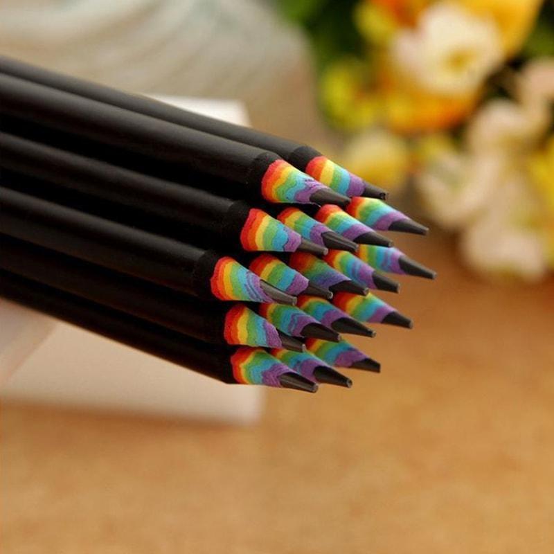 eStore 10x Crayons aux couleurs de l'arc-en-ciel - Noir  