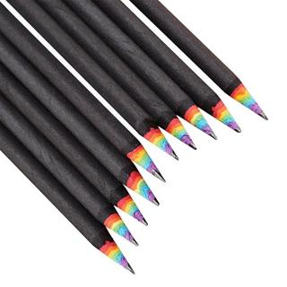 eStore 10x Crayons aux couleurs de l'arc-en-ciel - Noir  