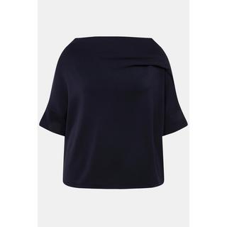 Ulla Popken  Sweat-shirt oversized à manches courtes, avec col montant et plis fantaisie 