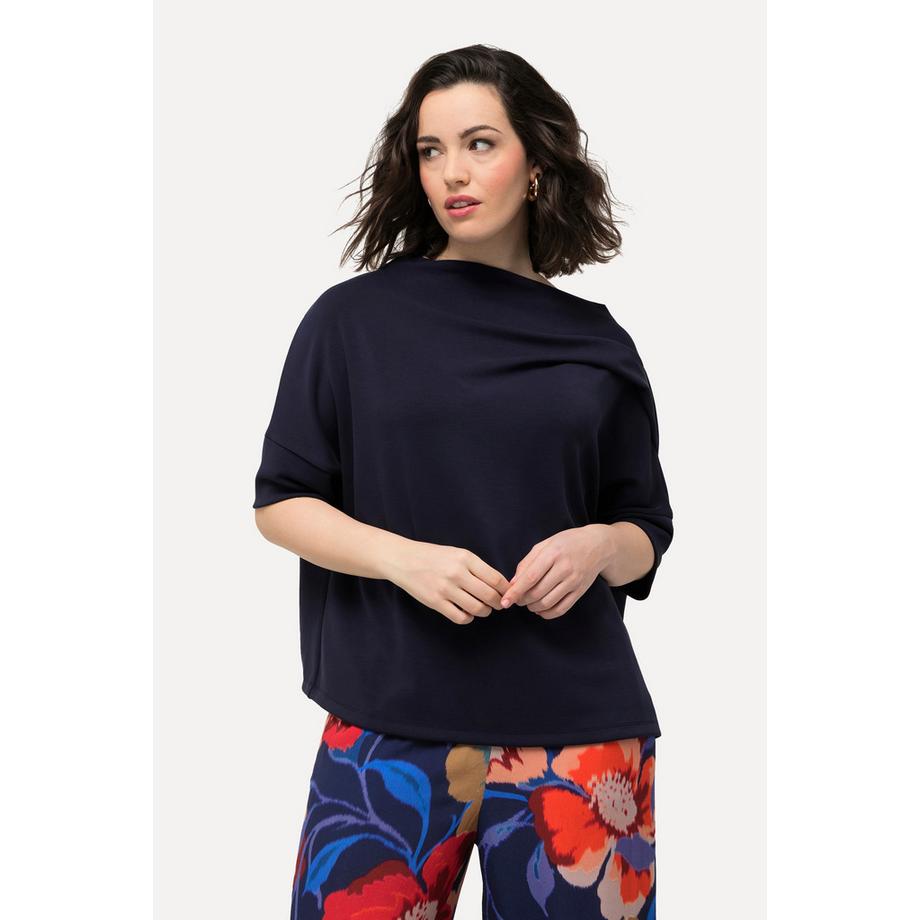 Ulla Popken Sweat-shirt Oversized Manches Courtes Plis Fantaisie Col Montant  