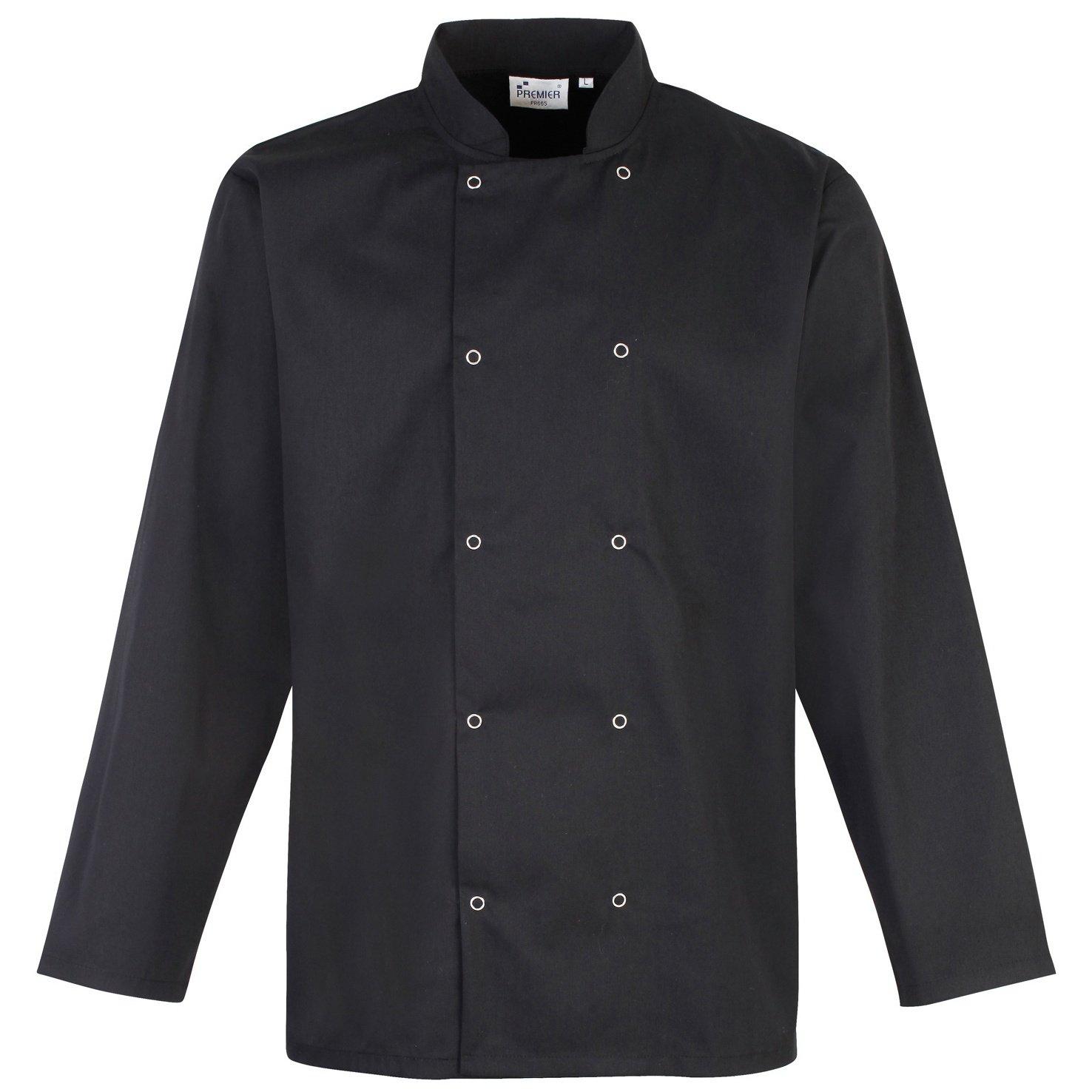 Image of Langarm Chefskoch Jacke Mit Druckknöpfen (2 Stückpackung) Unisex Schwarz L
