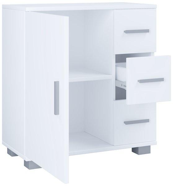 VCM Holz Midischrank | Badschrank | Maße: H. 65 x B. 60 x T. 30 cm | 3 Schubladen | 1 große Drehtür | 2 Fächer.- Zalo XL  