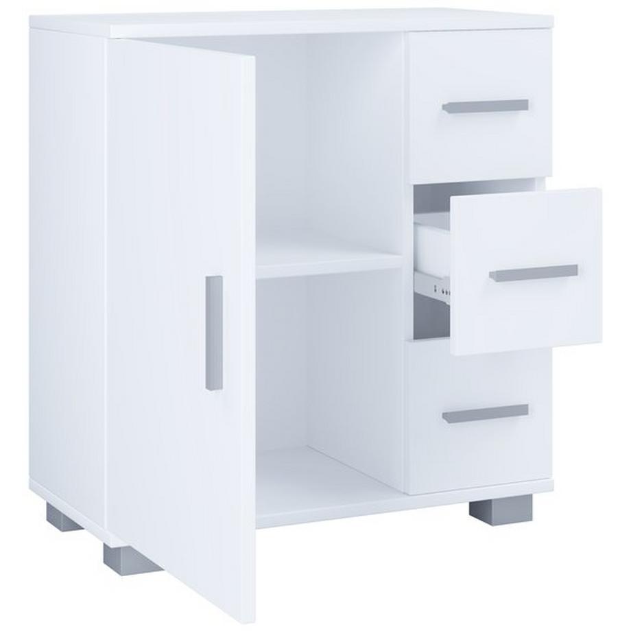 VCM Holz Midischrank | Badschrank | Maße: H. 65 x B. 60 x T. 30 cm | 3 Schubladen | 1 große Drehtür | 2 Fächer.- Zalo XL  