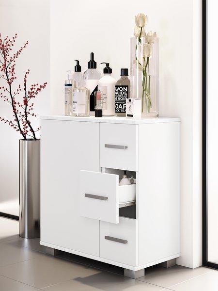 VCM Holz Midischrank | Badschrank | Maße: H. 65 x B. 60 x T. 30 cm | 3 Schubladen | 1 große Drehtür | 2 Fächer.- Zalo XL  